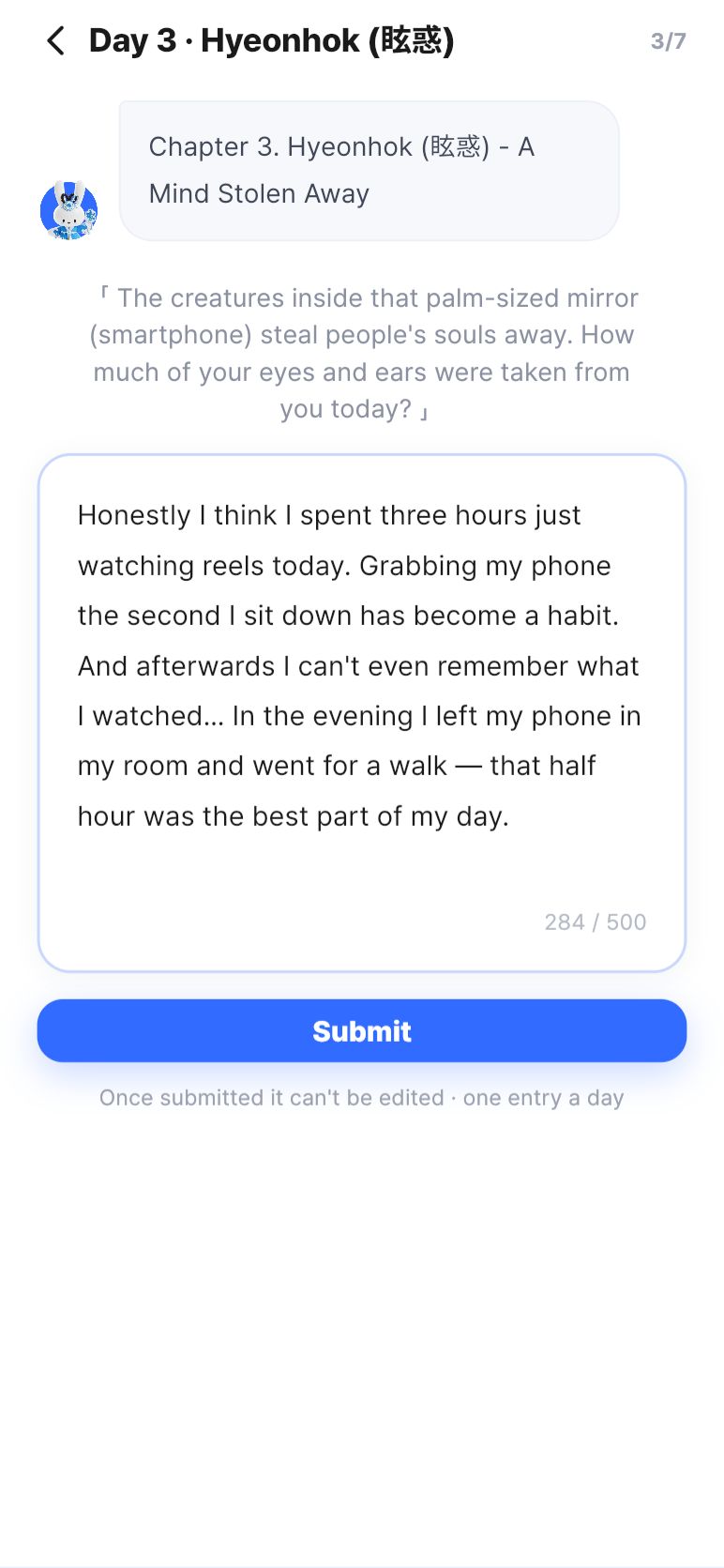 Writing · today’s entry